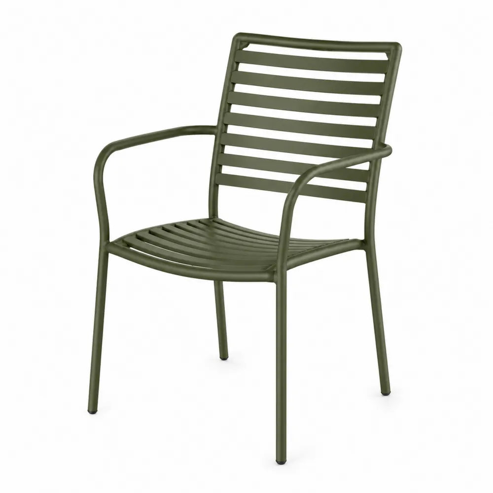 Chaise de jardin avec accoudoirs en acier thermolaqué vert olive 55 cm x 56 cm x 86 cm