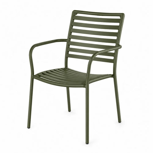 Chaise de jardin avec accoudoirs en acier thermolaqué vert olive 55 cm x 56 cm x 86 cm
