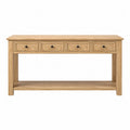 Table console 4 tiroirs bois naturel avec étagère inférieure 140 cm x 35 cm x 80 cm