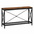 Table console rectangulaire bois et métal noir avec étagère inférieure