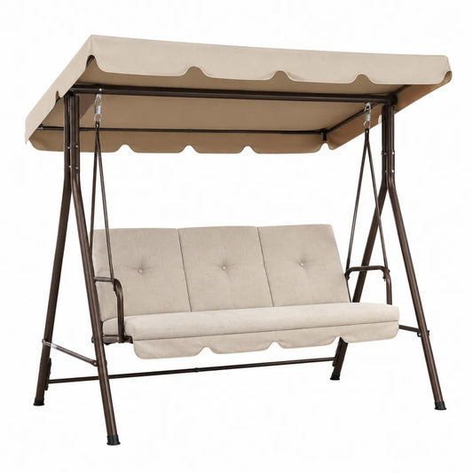 Balancelle de jardin 3 places avec auvent 170 x 110 x 153 cm acier brun foncé et polyester beige