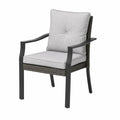 Chaise de jardin 62 x 66 x 89 cm en aluminium thermolaqué noir résine tressée PE gris anthracite et coussins gris clair avec accoudoirs
