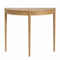 Table console demi-lune 100 x 35 x 80 cm MDF placage chêne bois naturel 3 pieds en hévéa massif