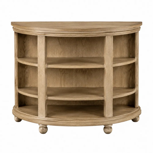 Console demi-lune 100 cm x 35 cm x 82 cm MDF placage chêne naturel bois naturel étagères ouvertes