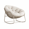 Fauteuil papasan de jardin 105 x 92 x 82 cm en résine tressée PE beige avec coussin crème structure métal fixe