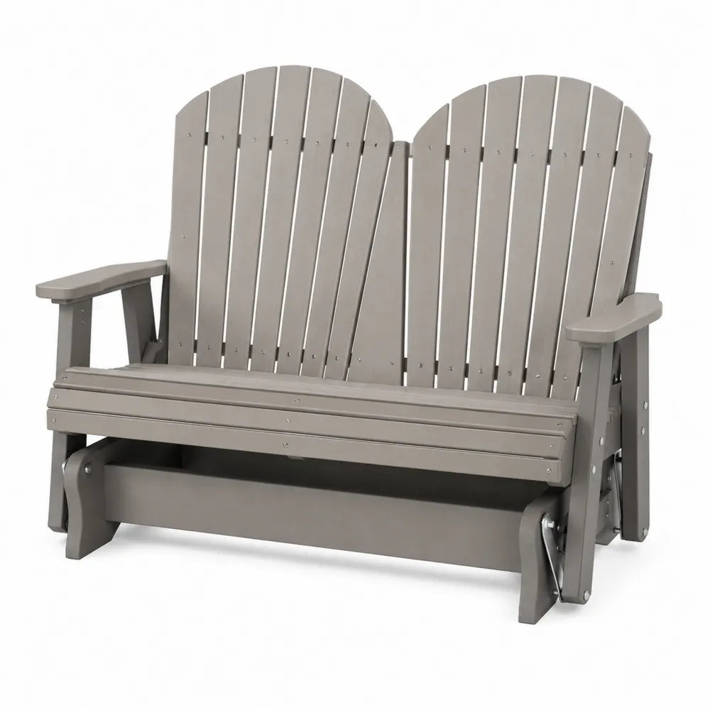 Banc à bascule de jardin 2 places en polyéthylène haute densité acier galvanisé couleur taupe 130 x 86 x 105 cm