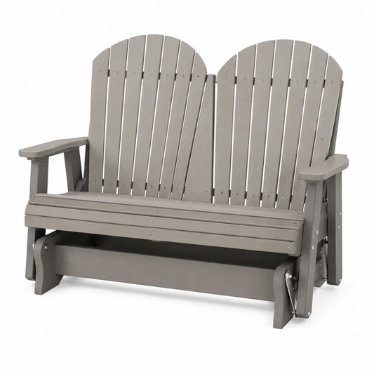 Banc à bascule de jardin 2 places en polyéthylène haute densité acier galvanisé couleur taupe 130 x 86 x 105 cm