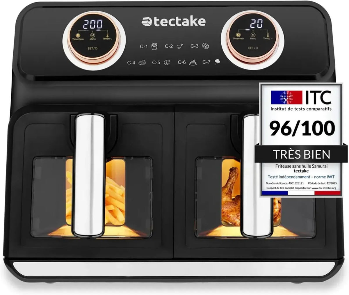 Friteuse à air sans huile XXL Double 8L - 7 Programmes avec Écran Tactile et 2 Paniers Amovibles