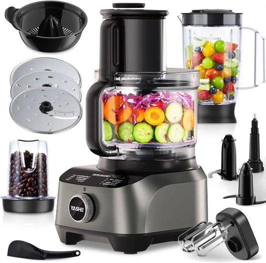 Robot de Cuisine Multifonction YASHE, 1300W, Bol 2,5L, Jarre 1,5L, Mixeur, Extracteur de Jus, Pétrin, Hachoir, 3 Vitesses