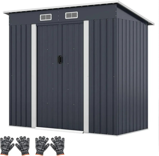 Abri de Jardin Extérieur en Métal avec Toit Incliné et Porte Coulissante, Haute Résistance, Idéal pour Terrasse et Ferme