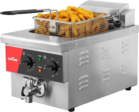 Friteuse Électrique 6L CROSSON avec Minuterie et Drain pour Cuisine Professionnelle, 230V 3000W