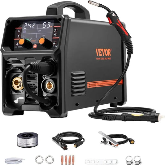 VEVOR Station de Soudage MIG 200A Synergique 5 en 1, Appareil Portable sans Gaz avec Inverseur IGBT et Écran LCD