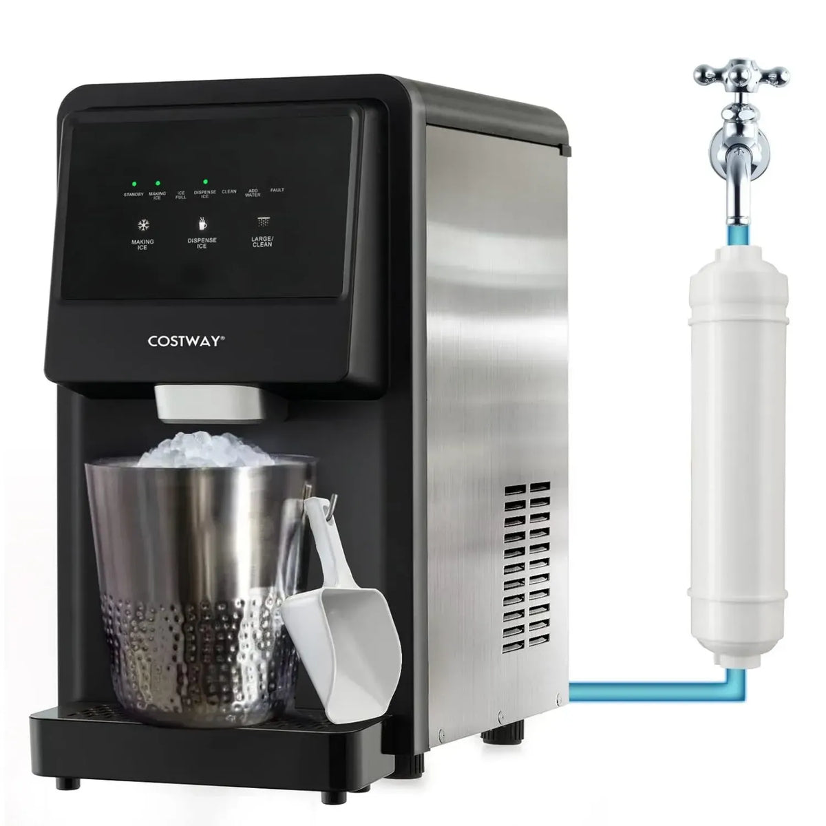 COSTWAY Machine à Glaçons 27kg/jour, Glace Nuggets, Écran LED, Infrarouge et Nettoyage Automatique, Stockage 4 kg, Silencieuse pour Maison ou Bar
