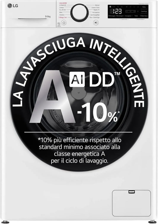 Lave-linge séchant LG 9/6 kg R3, Classe E, Eco Hybrid, Soin Anti-Allergie, 1400 RPM