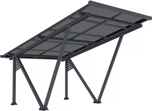 Abri Voiture Solaire avec Panneaux Photovoltaïques Intégrés - 4,1 kW, 366 x 575 x 366 cm, Gris