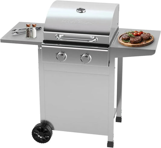 Grill à Gaz ProfiCook PC GG 1309 - Jusqu'à 350°C, Grilles en Fonte, Compact avec Réducteur et Tuyau, 2 Brûleurs, Idéal pour Balcon