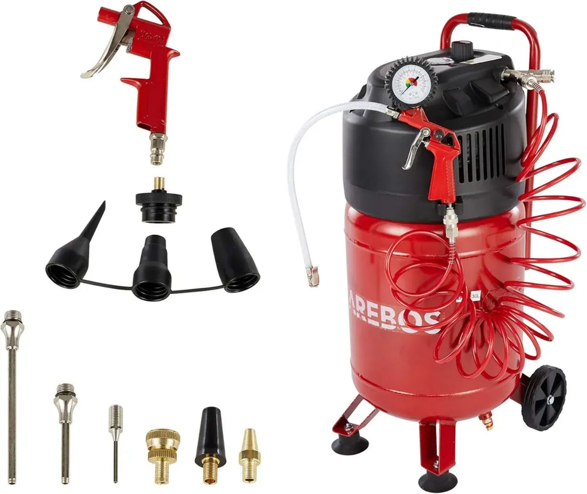 Compresseur d'air Arebos 30L sans huile avec kit 13 accessoires