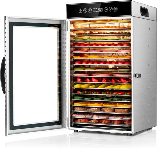 Déshydrateur Alimentaire Professionnel Kwasyo 18 Plateaux, 800W, Acier Inoxydable, Circulation d'Air 360°, Grande Capacité pour Viandes, Fruits, Légumes, Herbes