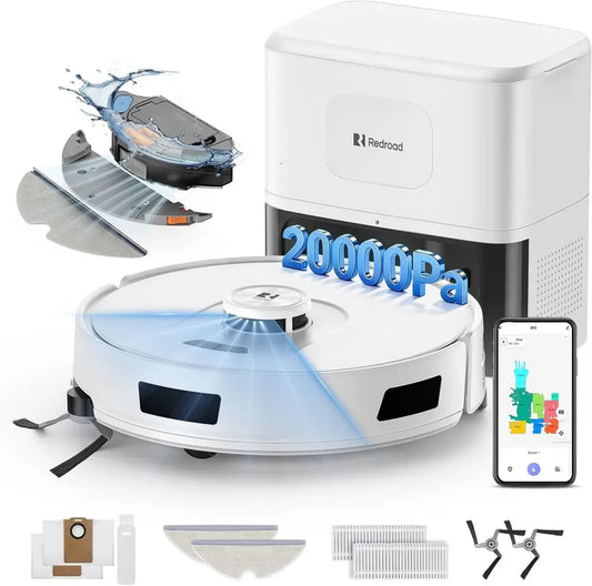 Aspirateur Robot Redroad avec Station de Vidage Automatique, 20000Pa, Navigation LiDAR Avancée, Compatible WiFi 5G/2.4G, Parfait pour Tapis et Poils d’Animaux