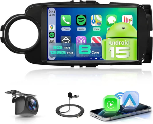Autoradio 9 Pouces pour Toyota Yaris 2012-2017, CarPlay et Android Auto, Écran Tactile IPS, Bluetooth 5.0, GPS, Caméra de Recul