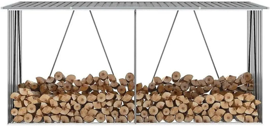 Abri de Stockage en Acier Galvanisé pour Bois 330x84x152 cm Gris