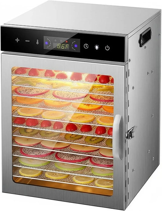 Déshydrateur Alimentaire en Inox, 6-18 Plateaux, 400-800W avec Minuterie et Contrôle Thermique