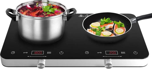 Plaque à Induction Double COOKTRON 3500W, Portative avec Commande Tactile, Minuterie 4H, Sécurité Enfants, 10 Niveaux de Réglage