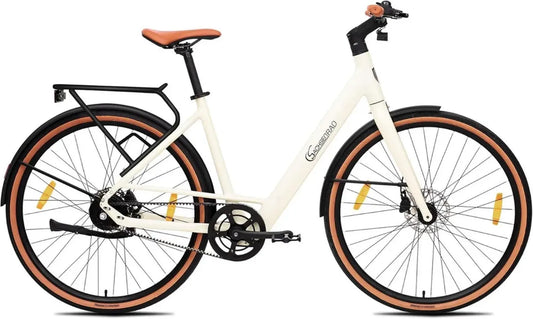 Vélo Électrique Adulte Urbain Roma II - Performance Élevée, 16kg Léger, Assistance IA, Blanc Marbre 28'