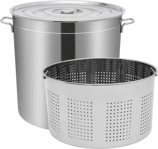Marmite Inox 100L avec Couvercle et Panier, Compatible Induction, Gaz, Électrique – Idéale pour Cuisine Pro et Familiale