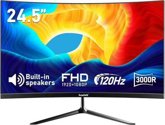 Moniteur Gaming Incurvé 24.5'' FHD 120Hz, 3000R, 1ms, 100% sRGB, Haut-parleurs, HDMI/DP
