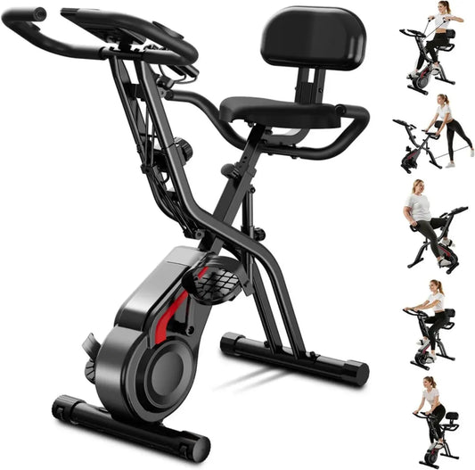 Vélo d'appartement pliable 5 en 1 avec écran LCD, ergomètre silencieux, selle confortable, 8 niveaux de résistance, capacité 136 kg