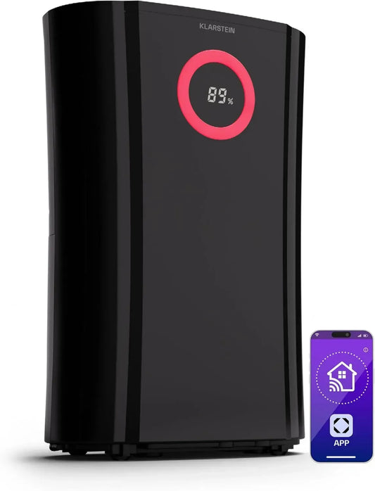 Déshumidificateur Électrique WiFi 20L/24h KLARSTEIN DryFy Pro Connect, Réservoir 4L, Minuterie 24h, pour Salles de Bain et Caves, Surface 20-30m², Noir