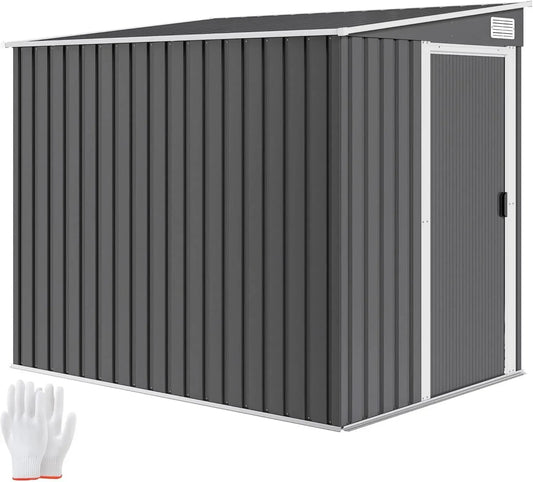 Abri de Jardin Outsunny en Acier Galvanisé avec Toit Inclinable et Étageres Réglables, 2,81 m², 154x206,5x181 cm, Gris