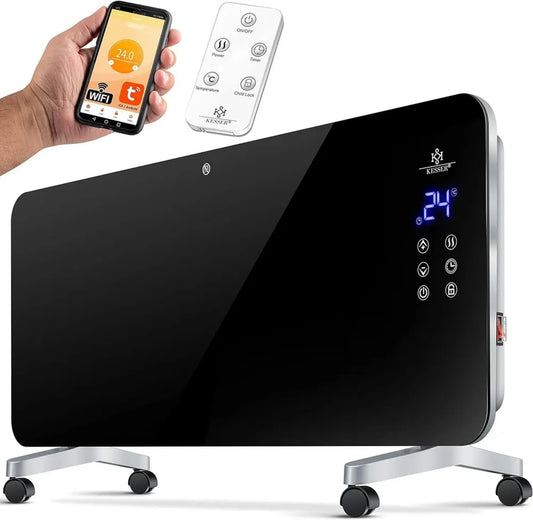 Kesser Chauffage Électrique en Verre Noir, Convecteur Design Moderne