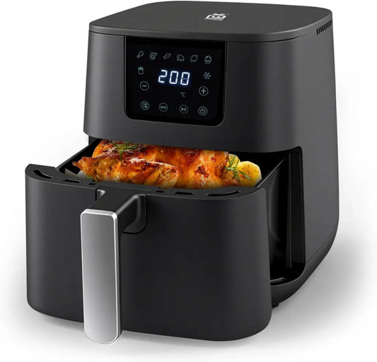 Friteuse à Air Sans Huile 6,5L - Écran Numérique, 1600W, 8 Programmes, Température Max 200°C, Noir Mat