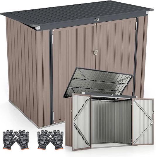 Abri de Jardin Métallique avec Portes Double et Toit Relevable, Remise Extérieure en Acier Galvanisé pour Outils et Vélos, 172x100x129 cm, Marron