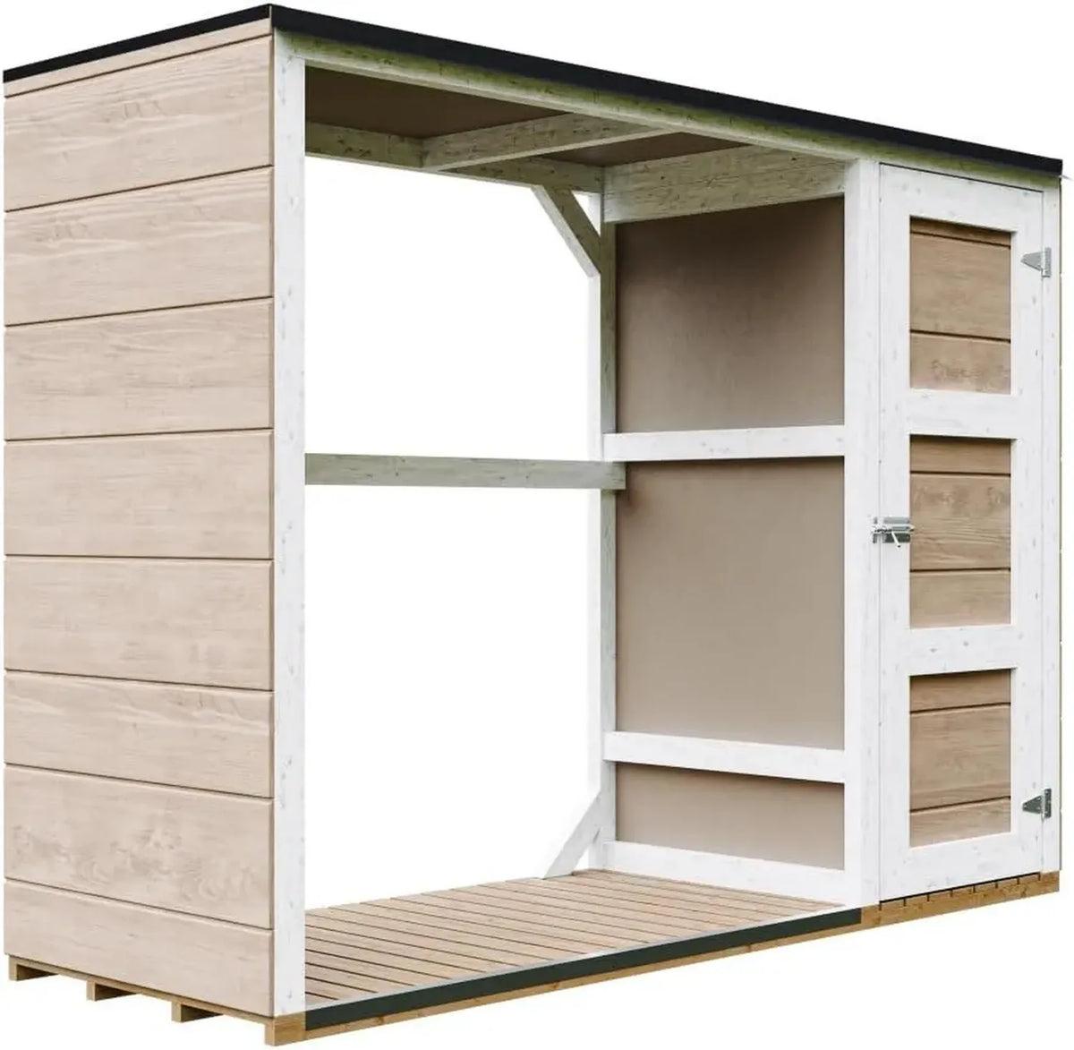 Abri design moderne pour bûches et outils - 75x217x159 cm - Espace de rangement latéral pratique - TIMBELA M981 - Marron terre