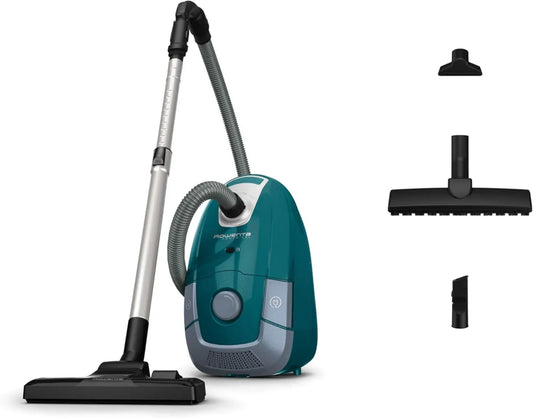 Aspirateur avec Sac Rowenta Power XXL, Capacité 4,5 L, Moteur Éco 900W, Haute Performance, Accessoires Complets, Bleu Pétrole/Gris