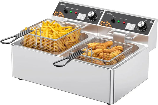 Friteuse professionnelle 20L en inox 5000W avec double réservoir et contrôle de température