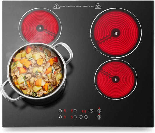 Table de Cuisson Vitrocéramique 4 Zones, Encastrable 60cm, Commande Tactile, 6000W, 9 Niveaux, Minuterie 1-99 min, Compatible Toutes Casseroles