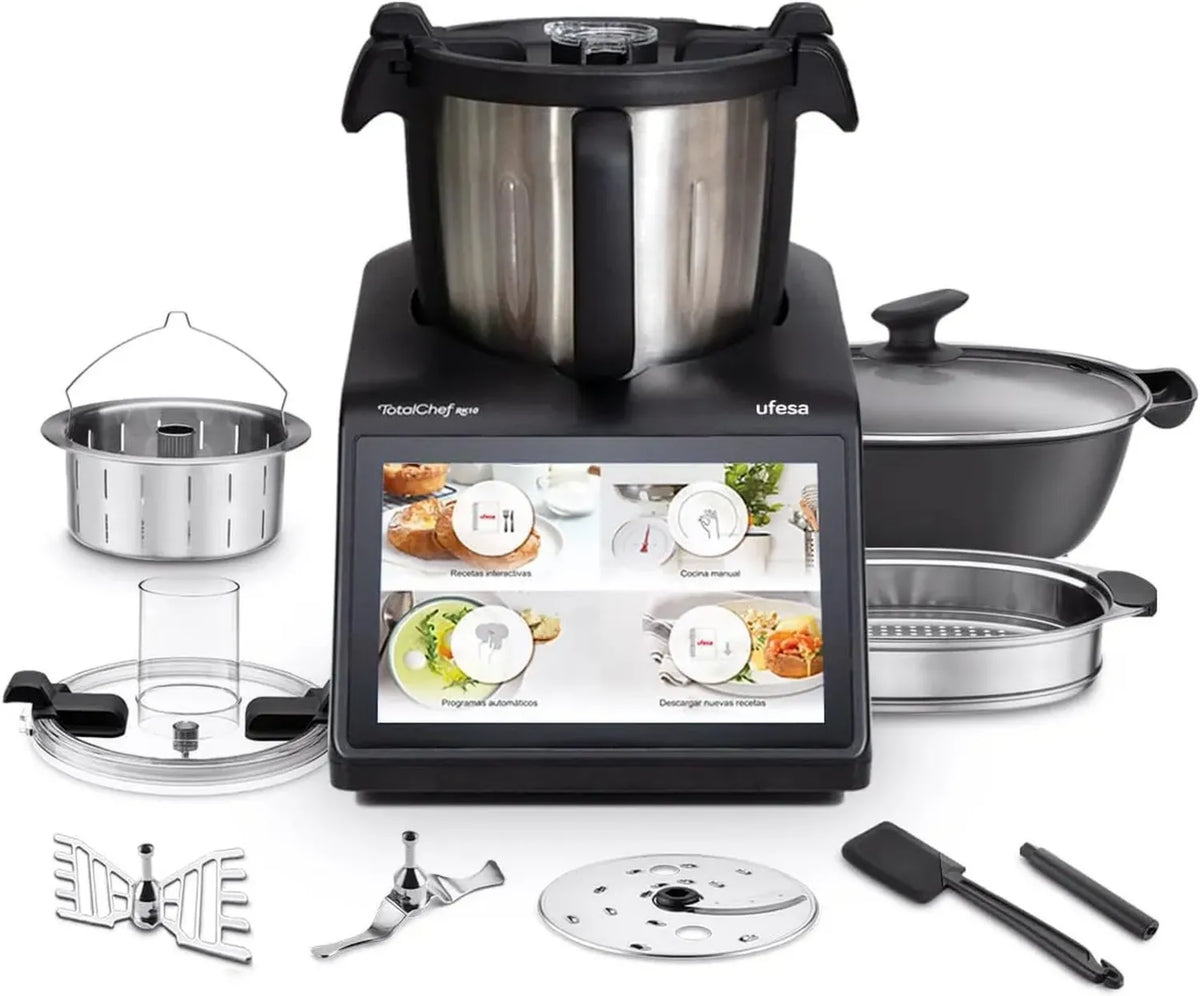 Robot Culinaire Intelligent Ufesa TotalChef RK10, Écran Tactile 10', 30 Fonctions, Connectivité WIFI, Capacité 4,5L avec Poignée, Volume Utilisable 3L, Interface Interactive, Balance Intégrée, 15 Programmes et Accessoires