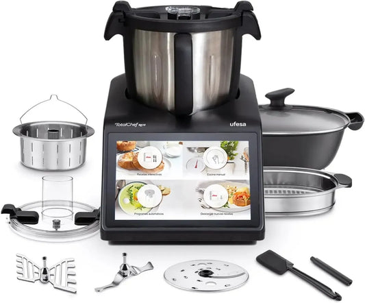Robot Culinaire Intelligent Ufesa TotalChef RK10, Écran Tactile 10', 30 Fonctions, Connectivité WIFI, Capacité 4,5L avec Poignée, Volume Utilisable 3L, Interface Interactive, Balance Intégrée, 15 Programmes et Accessoires