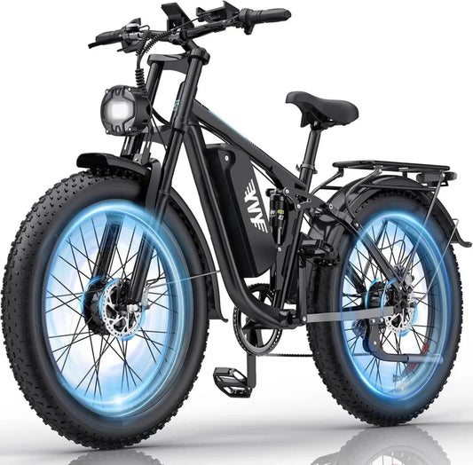 Vélo Électrique YVY C26 Pro, 120km Autonomie, Batterie 48V 23Ah, Double Moteur 180Nm, Fat Bike Tout-Terrain, 7 Vitesses, Suspension Complète, Freins à Disque, Écran LCD