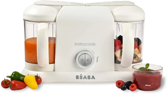 BÉABA Babycook Duo Robot Multifonction 4 en 1, Mixeur et Cuiseur Vapeur Rapide, 2200 ml, Blanc/Argent