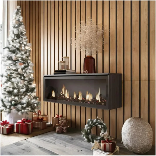 SKRAUT HOME Cheminée Électrique LED 107x38x25cm, Effet Flamme, Décoration Moderne, Noire, pour Salon et Salle à Manger