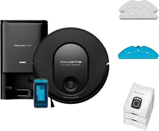 Aspirateur Robot Rowenta X-Plorer Serie 65+ avec Laser et Station de Vidage Automatique, Design Ultra Mince, Noir