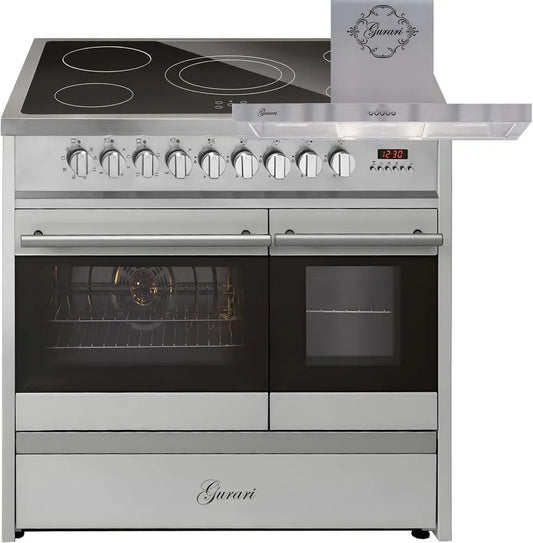 Cuisinière électrique 90 cm avec double four et hotte aspirante