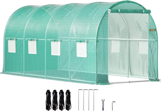 Serre de Jardin VEVOR 4,6 x 2,1 m, Tunnel avec Structure en Acier Galvanisé, Couverture en PE Imperméable, Porte et Fenêtres pour Culture de Légumes et Fleurs
