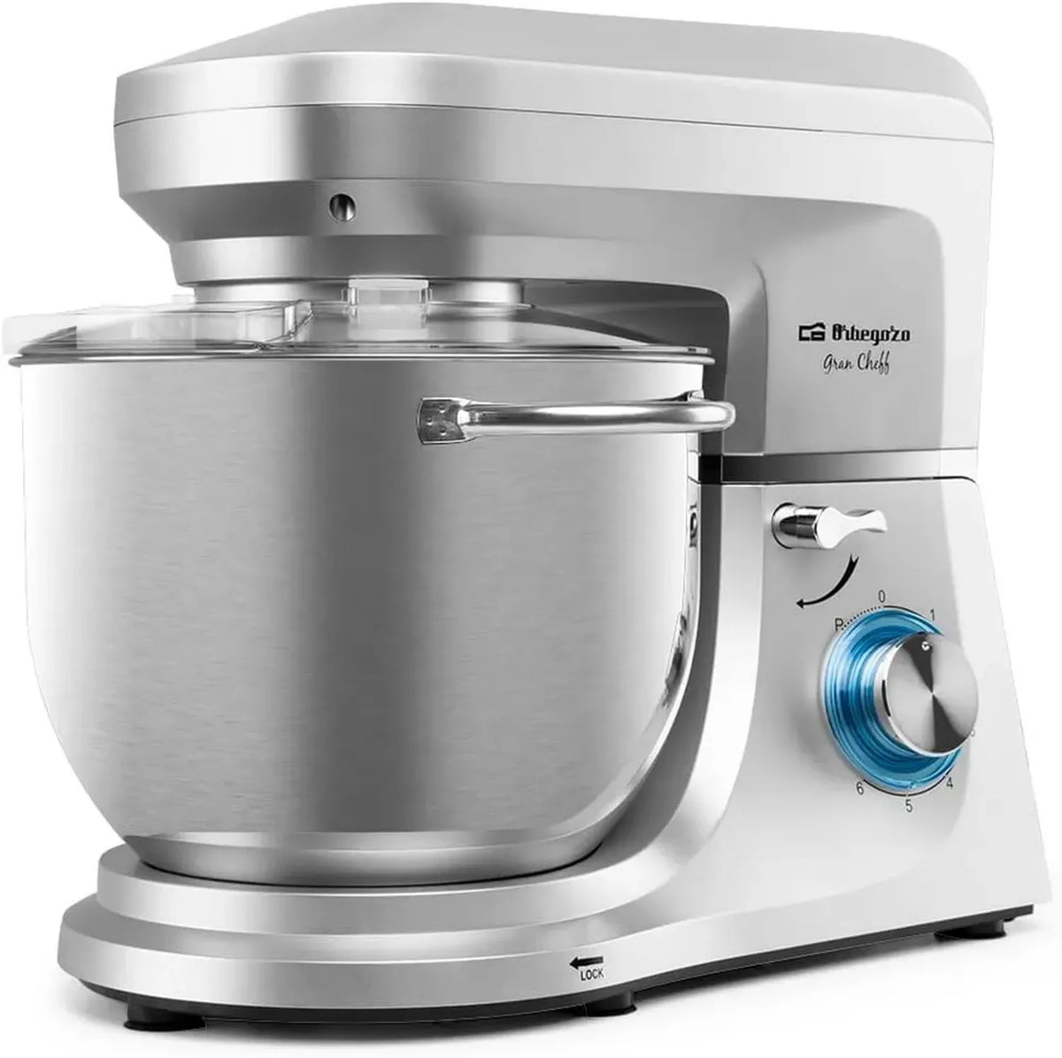 Robot Pâtissier Orbegozo AM 8000, 7L, 6 Vitesses, Mouvement Planétaire, Bol en Acier Inox, Tête Inclinable, 1800W