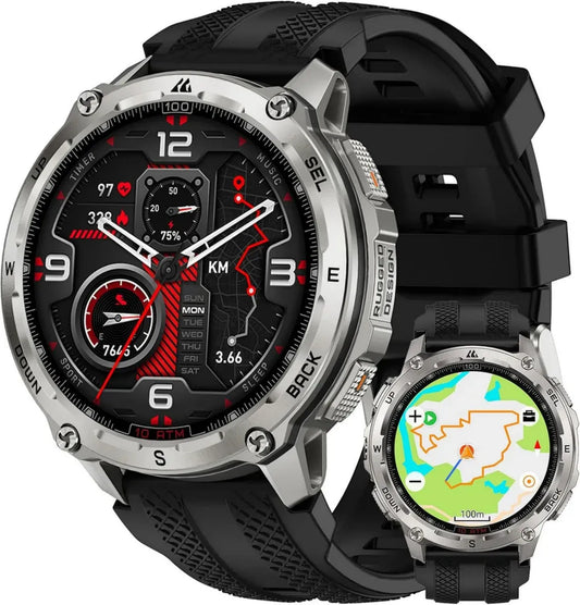 KOSPET TANK T4 Montre Intelligente Homme, GPS Intégré & Cartographie Offline, Acier Inoxydable, Étanchéité 10ATM, Autonomie 50 Jours, Appels Bluetooth, Suivi Santé Continu, Compatible Android et iOS (Argent)
